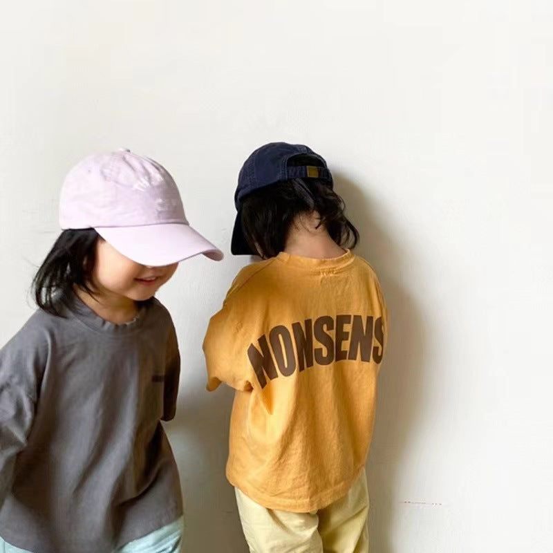 Back large letter printed short sleeved T-shirt