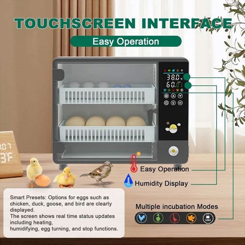 24 Egg Incubator Automatic Turner, Digital Hatchery Machine for Chicken Duck Quail, Touch Control Poultry Equipment