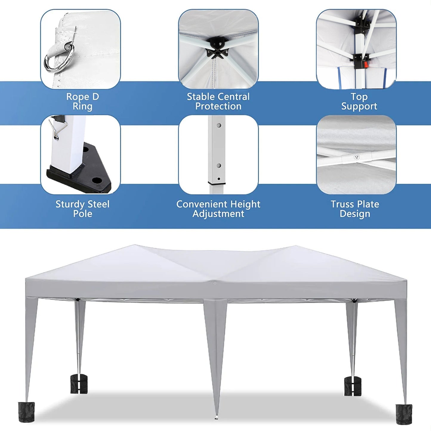 10'x20 'folding canopy with 6 detachable side walls outdoor activity shelters UPF 50+terrace portable tent (white)