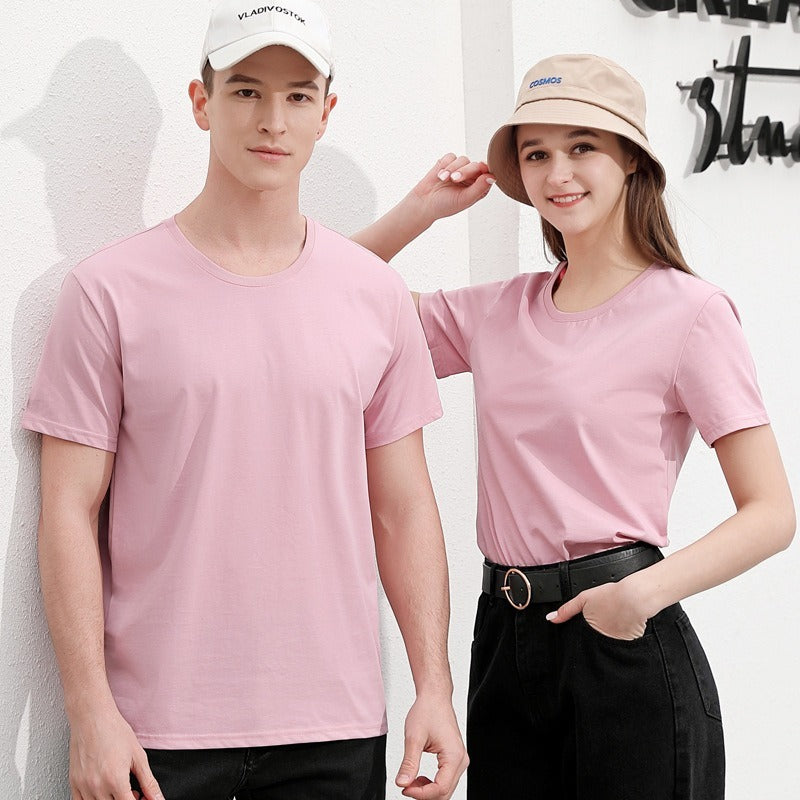 50 count double yarn mercerized cotton short sleeved work suit t-shirt round neck men's and women's t-shirt
