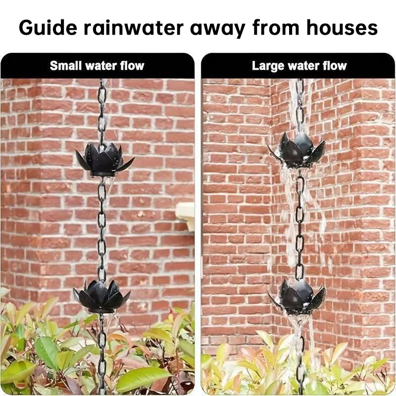 Metal Lotus Rain Chain for Gutters, 8.5ft Decorative Downspout Extension, Garden Outdoor Water Feature, Rust Resistant