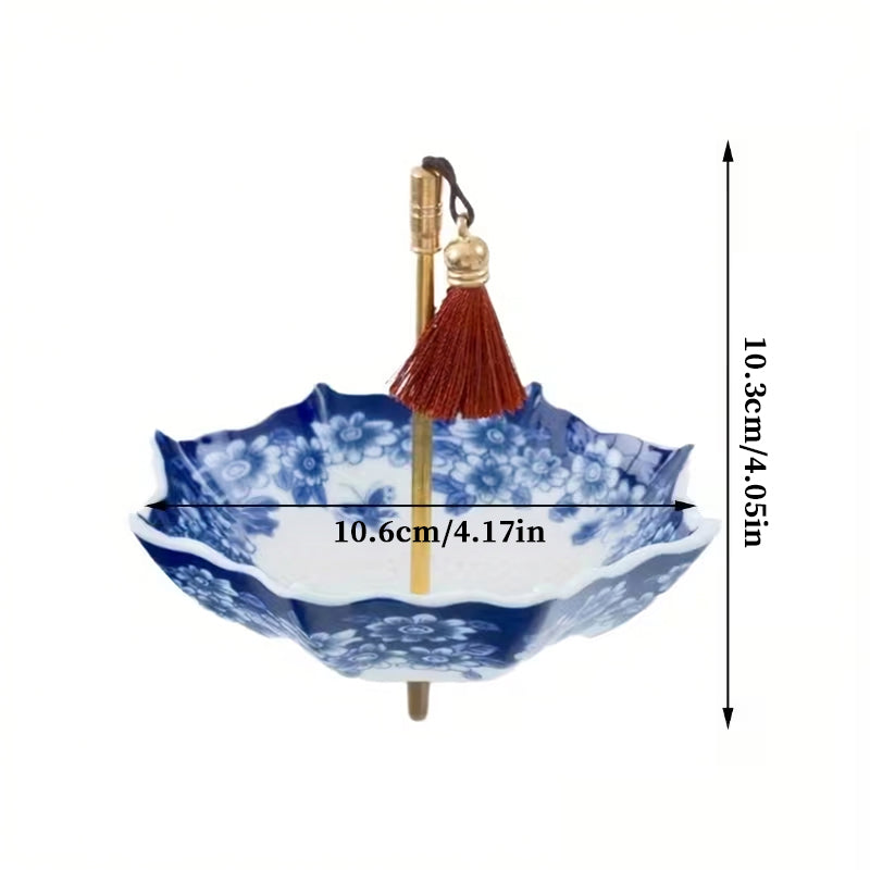 Blue & White Porcelain Umbrella Tea Strainer with Tassel – Chinese Style Ceramic Tea Filter