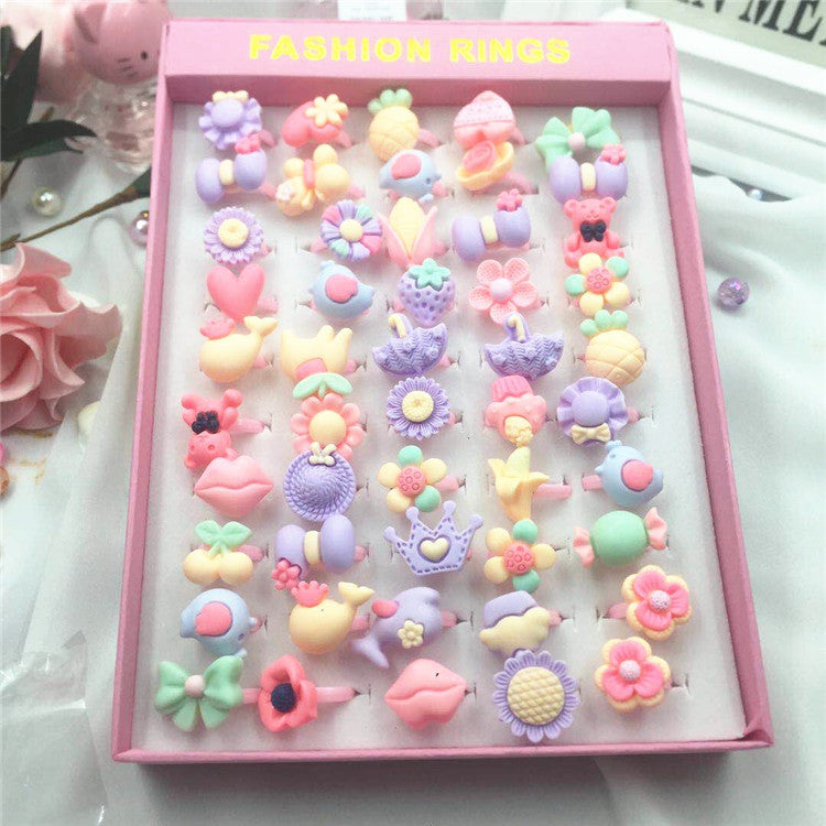 Korean Cartoon 50 pcs Resin Ring Acrylic Children's Toys Plastic Ring Girl Gifts