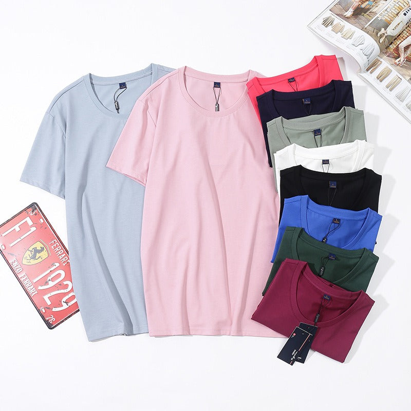 50 count double yarn mercerized cotton short sleeved work suit t-shirt round neck men's and women's t-shirt