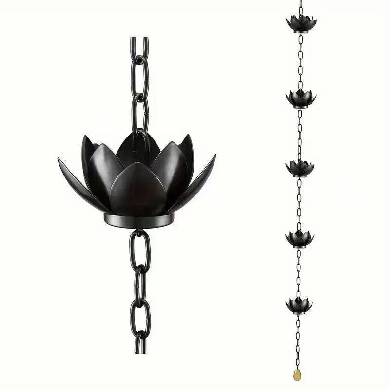 Metal Lotus Rain Chain for Gutters, 8.5ft Decorative Downspout Extension, Garden Outdoor Water Feature, Rust Resistant