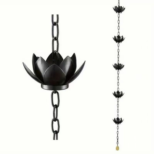 Metal Lotus Rain Chain for Gutters, 8.5ft Decorative Downspout Extension, Garden Outdoor Water Feature, Rust Resistant