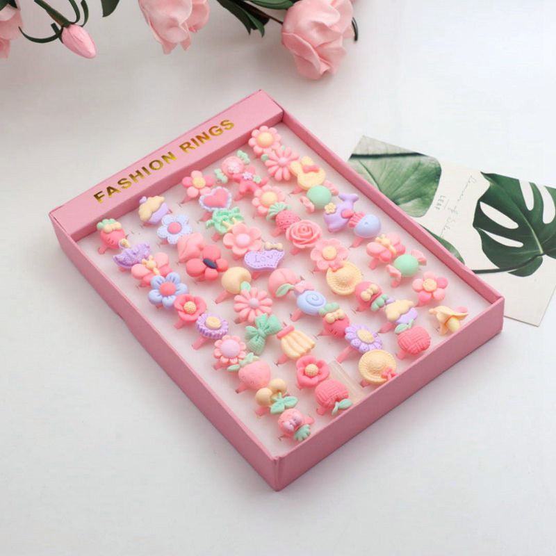 Korean Cartoon 50 pcs Resin Ring Acrylic Children's Toys Plastic Ring Girl Gifts