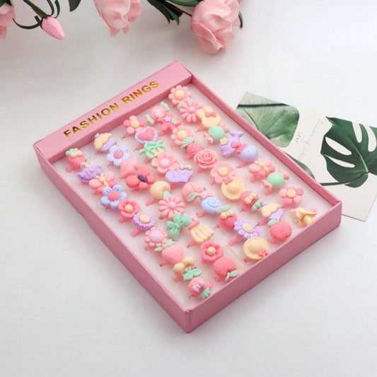 Korean Cartoon 50 pcs Resin Ring Acrylic Children's Toys Plastic Ring Girl Gifts