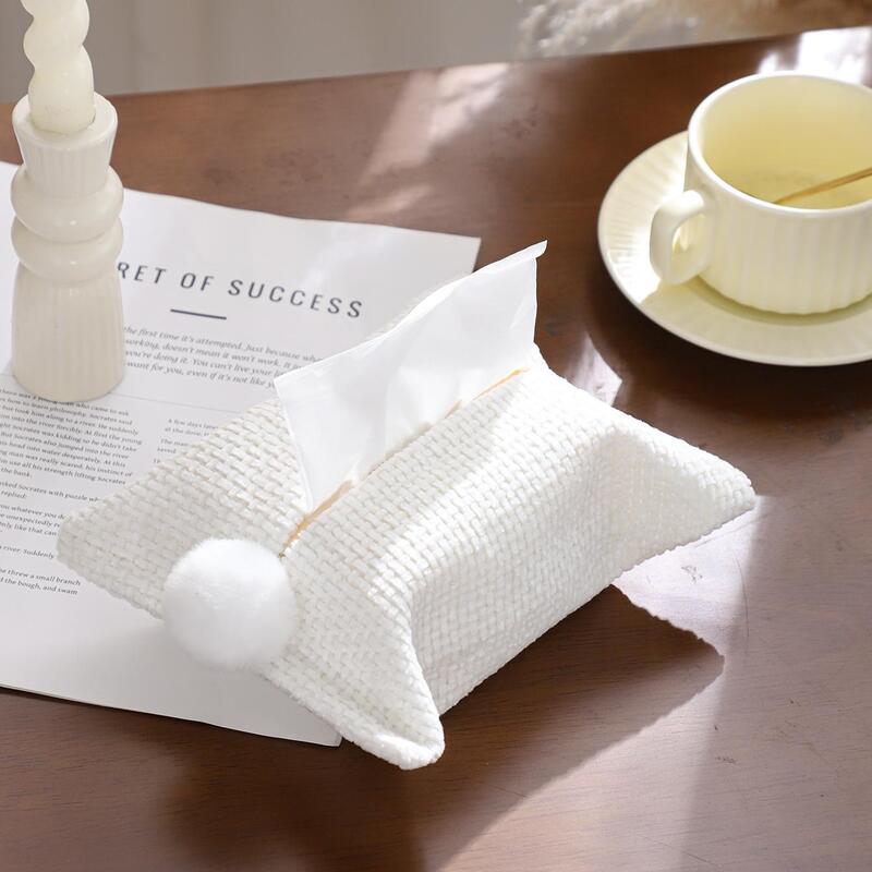 Chenille Tissue Cover & Napkin Organizer - Soft Plush Cloth Dispenser for Kitchen, Bathroom, Car