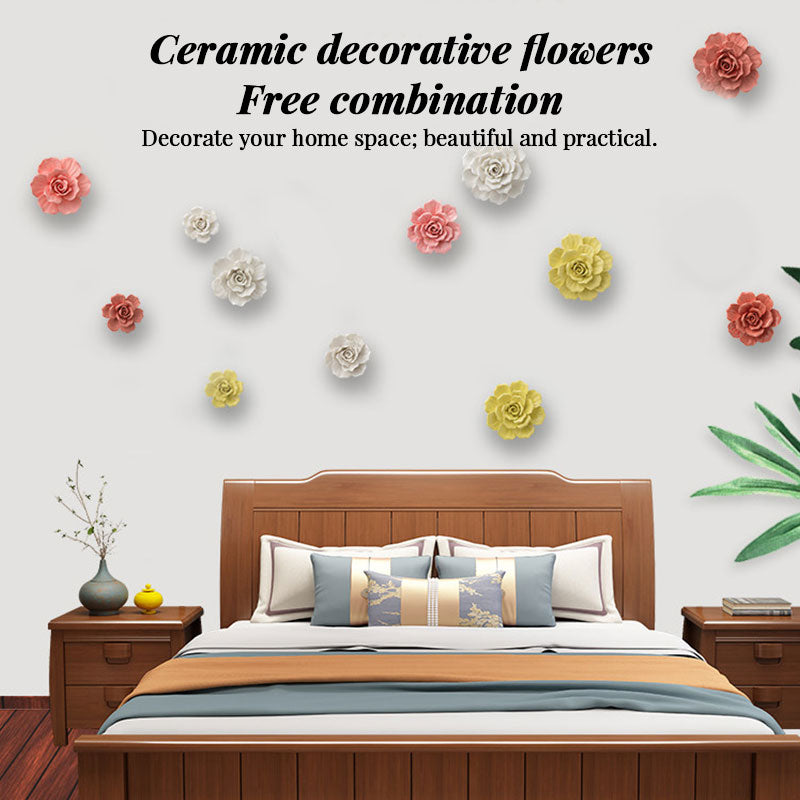 Ceramic 3D Wall Flowers - Hand-Painted Peony, Rose & Camellia Wall Decor for Wedding & Gift