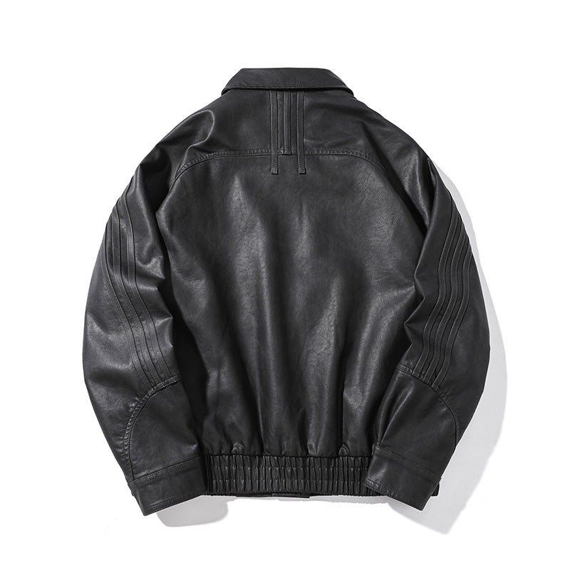 PU Leather Jacket Men  Motorbike Biker Coat