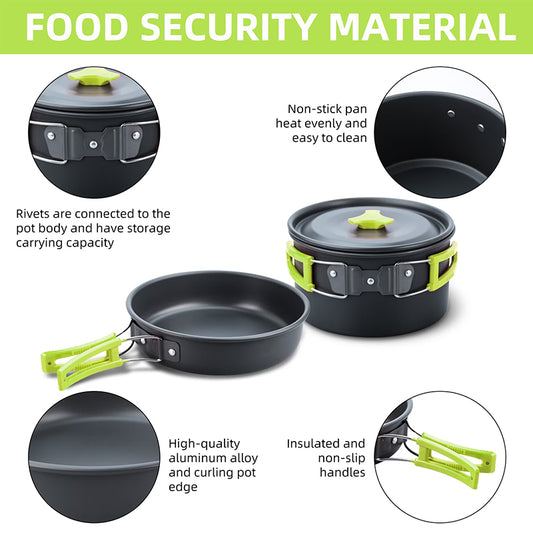 Backpacking Camping Cookware Set, Portable Outdoor Cooking Kit with Tableware, Durable & Lightweight, Foldable Storage Bag
