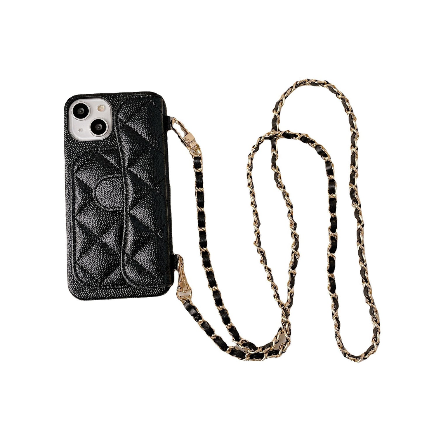 iPhone 17 Pro Max Chanel Style Card Holder Leather Wallet Case with Pattern for iPhone 16, 15, 14 - Hard Protective Shell, Vintage Texture Design
