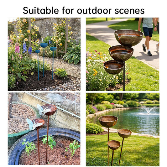 Vintage Iron Bird Bath - Rustic Garden Stake Water Bowl & Outdoor Decor