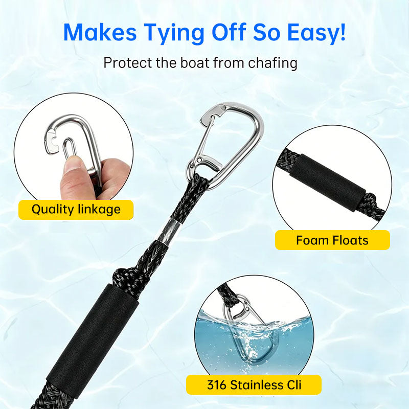 Bungee Dock Lines for Jet Ski & Kayak, Heavy Duty Stretch Mooring Rope for PWC, Pontoon, Sea-Doo, WaveRunner