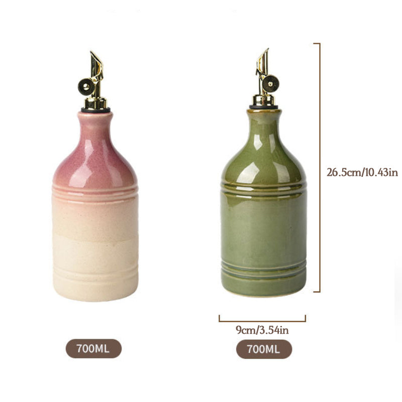 European Retro Green Ceramic Olive Oil Bottle with Stainless Steel Spout – Vintage Kitchen Storage & Seasoning Dispenser