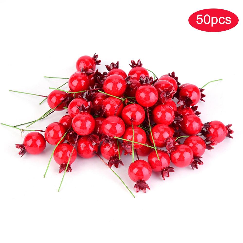 50 Pcs Artificial Red Holly Berry Christmas DIY Home Garden Decorations Christmas Supplies
