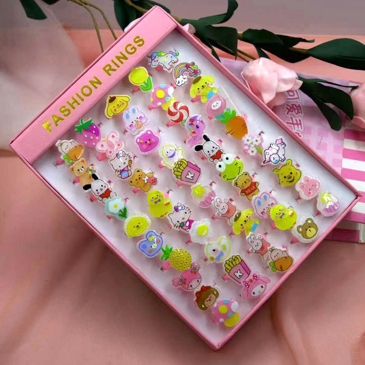 Korean Cartoon 50 pcs Resin Ring Acrylic Children's Toys Plastic Ring Girl Gifts