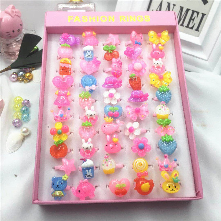 Korean Cartoon 50 pcs Resin Ring Acrylic Children's Toys Plastic Ring Girl Gifts