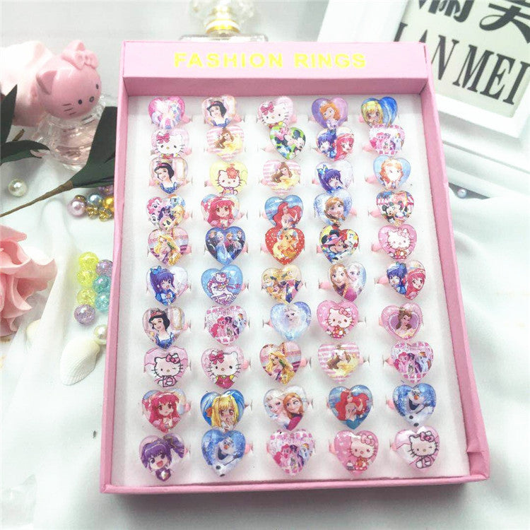 Korean Cartoon 50 pcs Resin Ring Acrylic Children's Toys Plastic Ring Girl Gifts