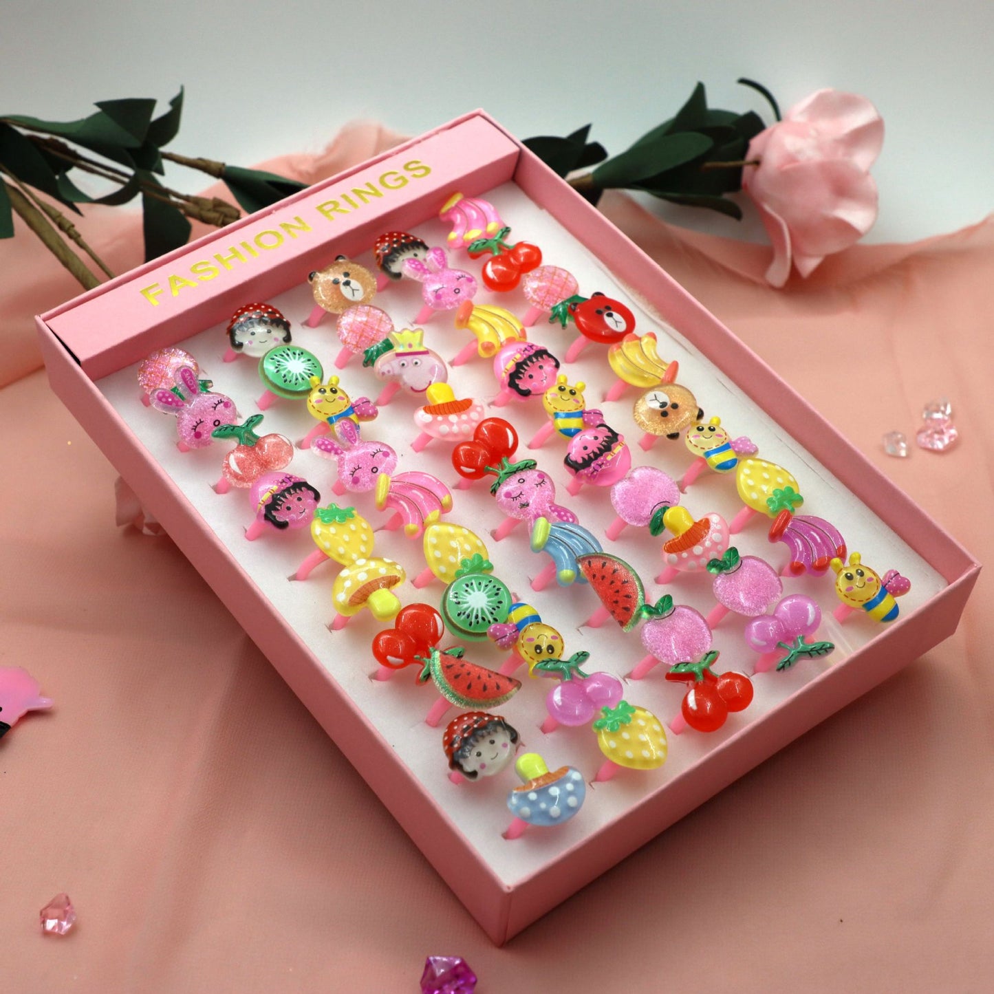 Korean Cartoon 50 pcs Resin Ring Acrylic Children's Toys Plastic Ring Girl Gifts