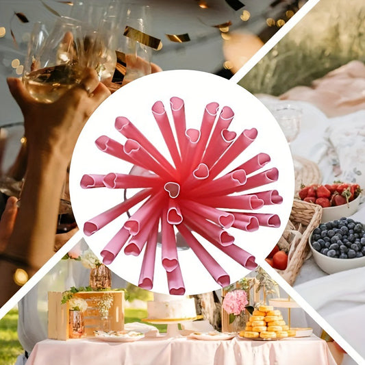 50 disposable heart-shaped pink straws