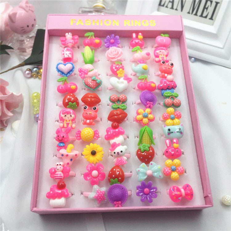 Korean Cartoon 50 pcs Resin Ring Acrylic Children's Toys Plastic Ring Girl Gifts