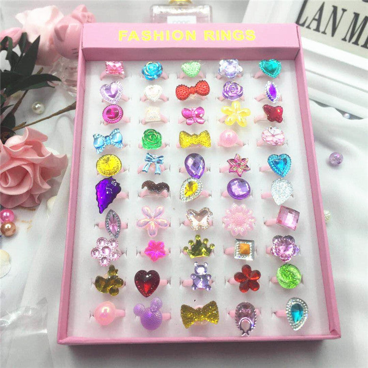 Korean Cartoon 50 pcs Resin Ring Acrylic Children's Toys Plastic Ring Girl Gifts