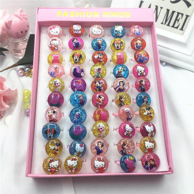 Korean Cartoon 50 pcs Resin Ring Acrylic Children's Toys Plastic Ring Girl Gifts