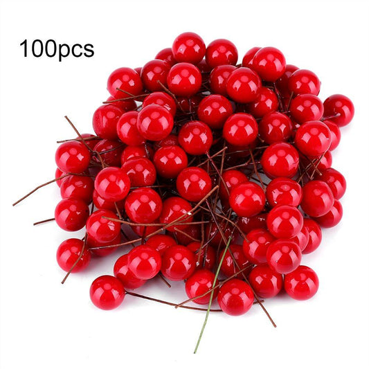 50 Pcs Artificial Red Holly Berry Christmas DIY Home Garden Decorations Christmas Supplies