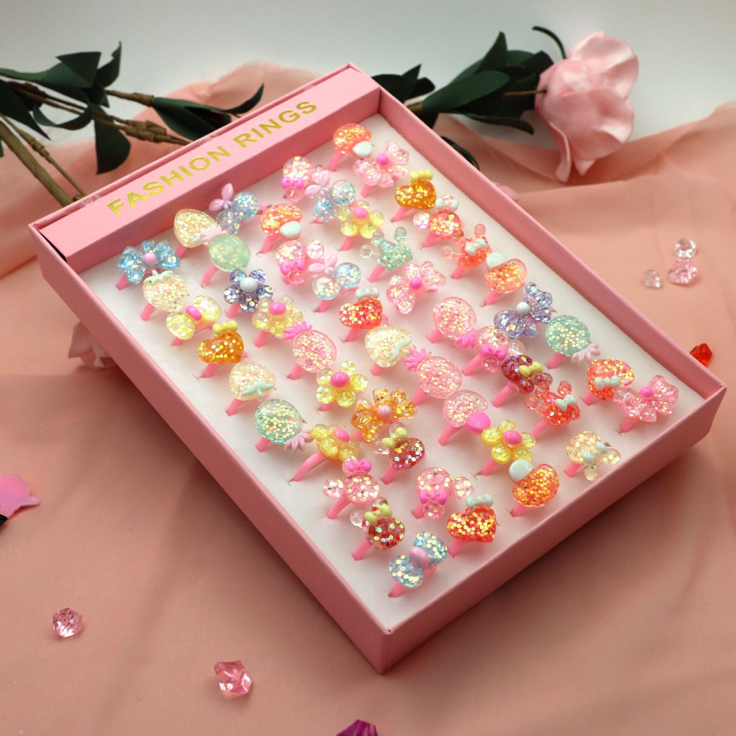 Korean Cartoon 50 pcs Resin Ring Acrylic Children's Toys Plastic Ring Girl Gifts