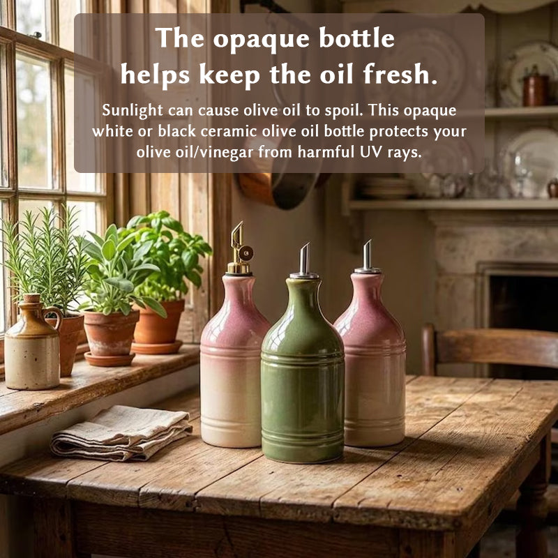 European Retro Green Ceramic Olive Oil Bottle with Stainless Steel Spout – Vintage Kitchen Storage & Seasoning Dispenser