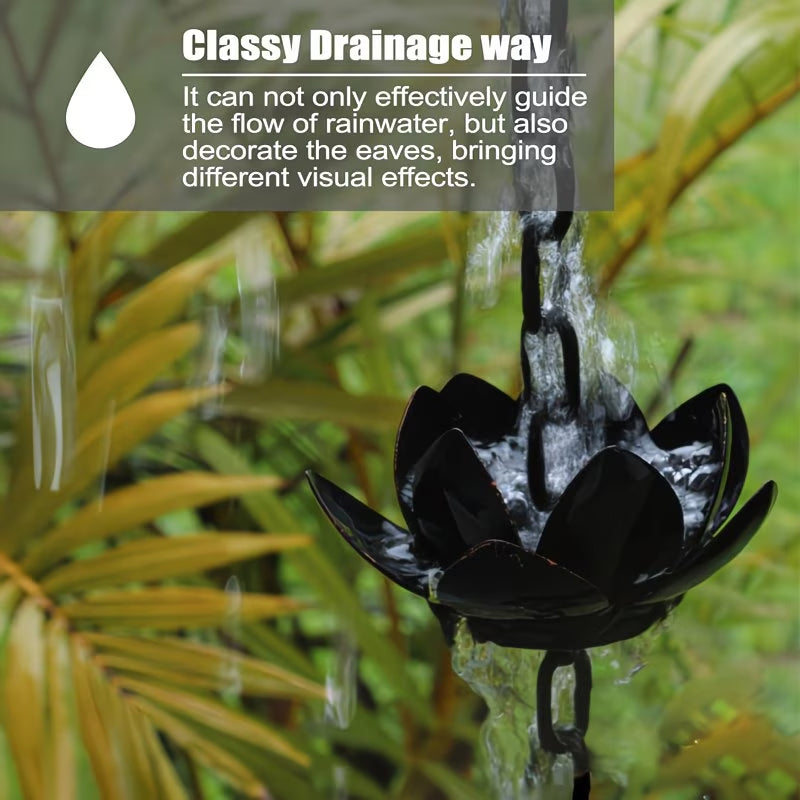 Metal Lotus Rain Chain for Gutters, 8.5ft Decorative Downspout Extension, Garden Outdoor Water Feature, Rust Resistant