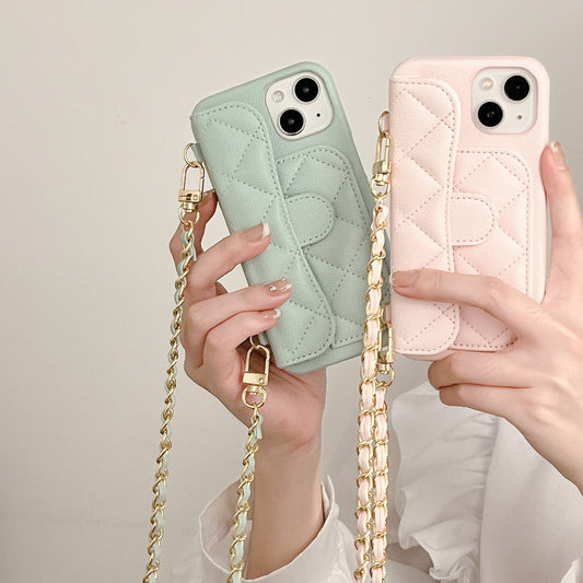 iPhone 17 Pro Max Chanel Style Card Holder Leather Wallet Case with Pattern for iPhone 16, 15, 14 - Hard Protective Shell, Vintage Texture Design