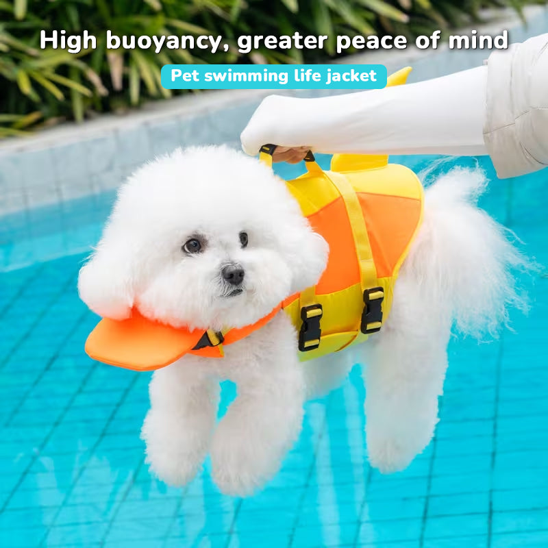 Dog Life Jacket Adjustable Pet Swim Vest – Flotation Safety Rescue Vest for Pool, Surf & Water, with Grab Handle (Tail Design)