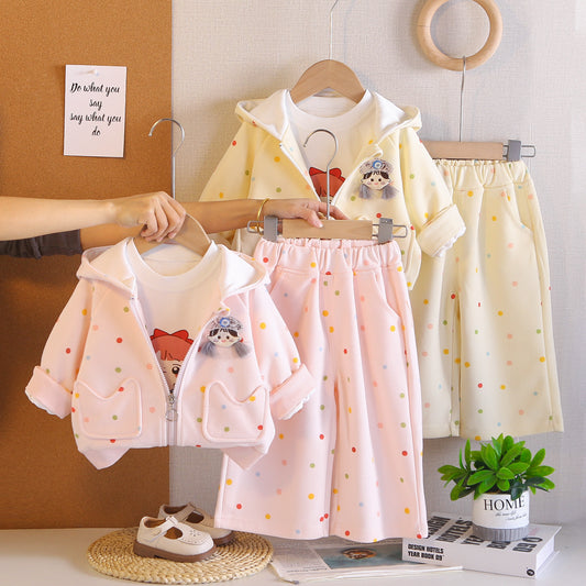Hooded long sleeved three piece set for baby girls' clothing