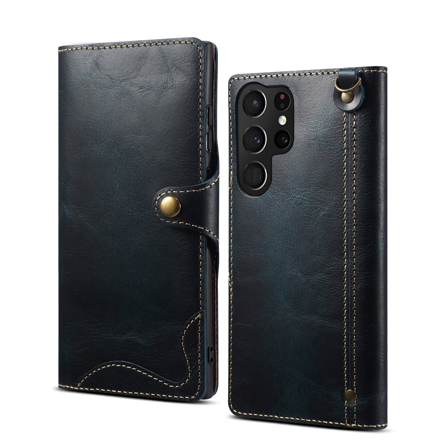 Samsung S22 Retro Leather Leather Case S24Ultra Phone Case Flip Cover S10+Card Insertion Leather Case Comes with Hand Rope