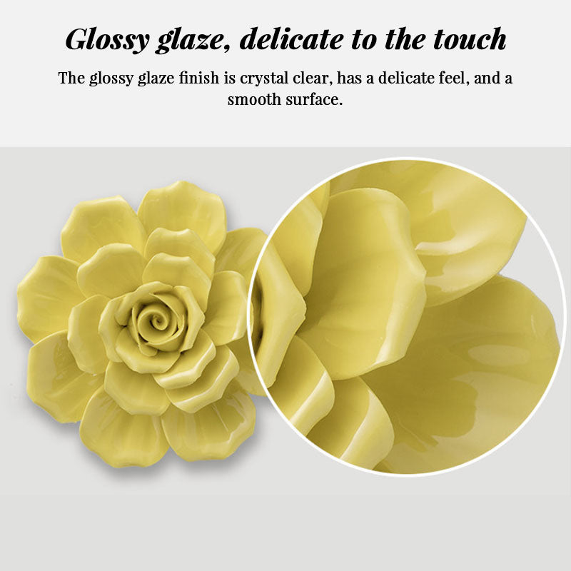 Ceramic 3D Wall Flowers - Hand-Painted Peony, Rose & Camellia Wall Decor for Wedding & Gift