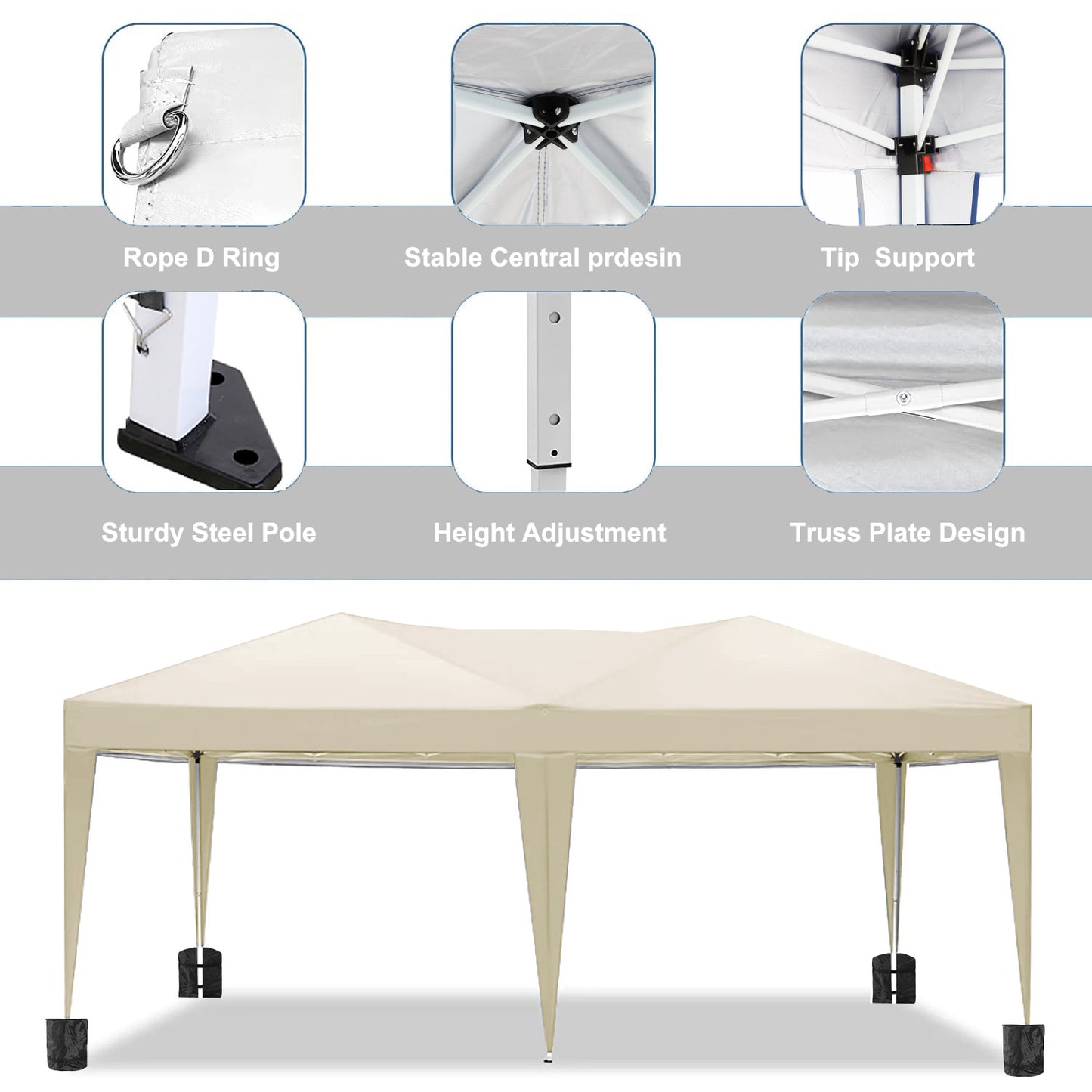 10'x20 'folding canopy with 6 detachable side walls for outdoor activity shelter UPF 50+terrace portable tent