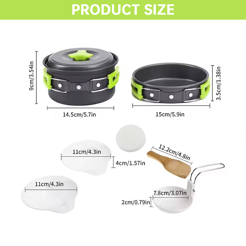 Backpacking Camping Cookware Set, Portable Outdoor Cooking Kit with Tableware, Durable & Lightweight, Foldable Storage Bag