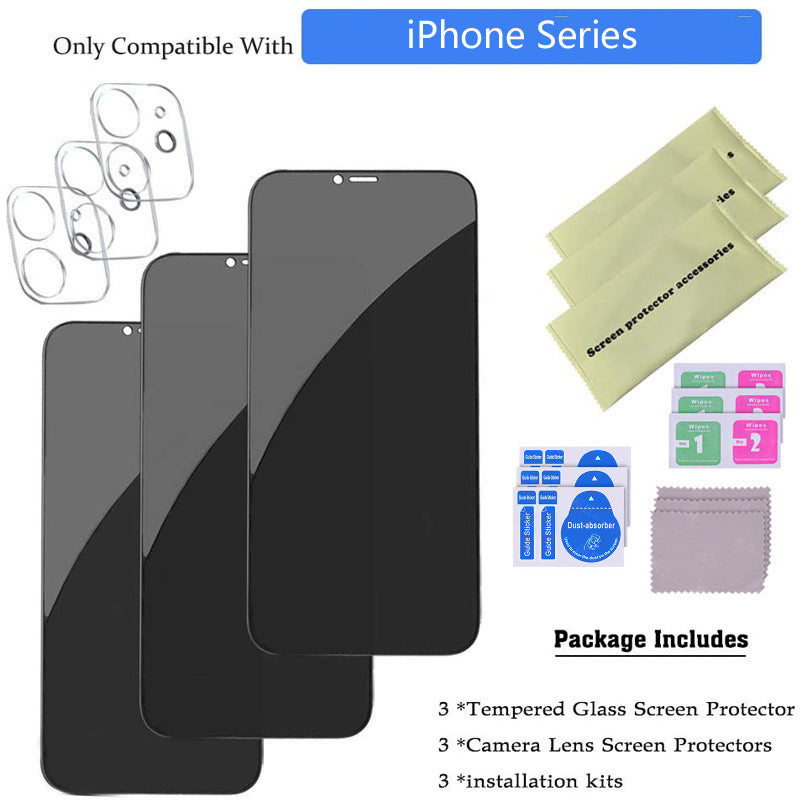 Tempered Glass Privacy Screen Protector with Lens Film for iPhone 14 13 12 11 16 Pro