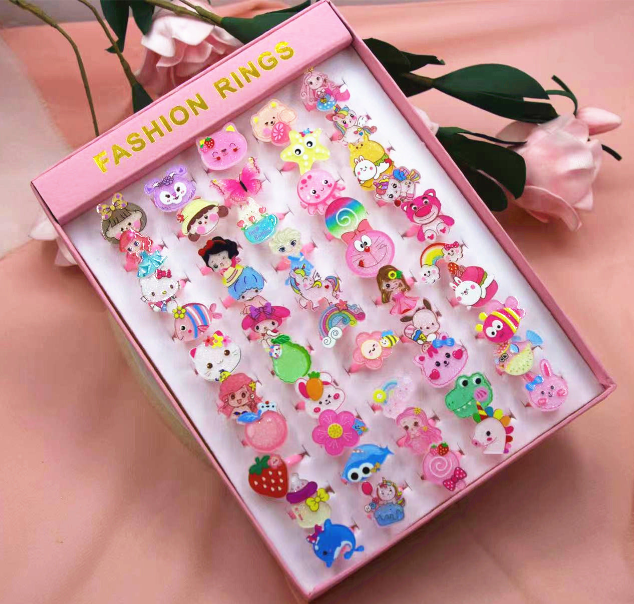 Korean Cartoon 50 pcs Resin Ring Acrylic Children's Toys Plastic Ring Girl Gifts